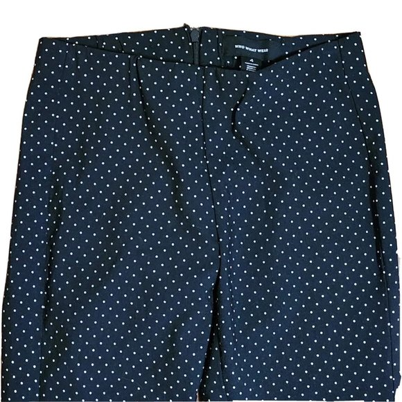 WHO WHAT WEAR Black White Polka Dot Stretch Waist Zip Back Pants Womens Size 4 - Picture 2 of 5